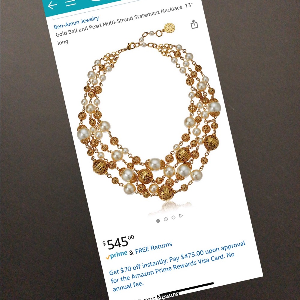 Ben Amun Royal gold plated pearl necklace $545 - Picture 7 of 8